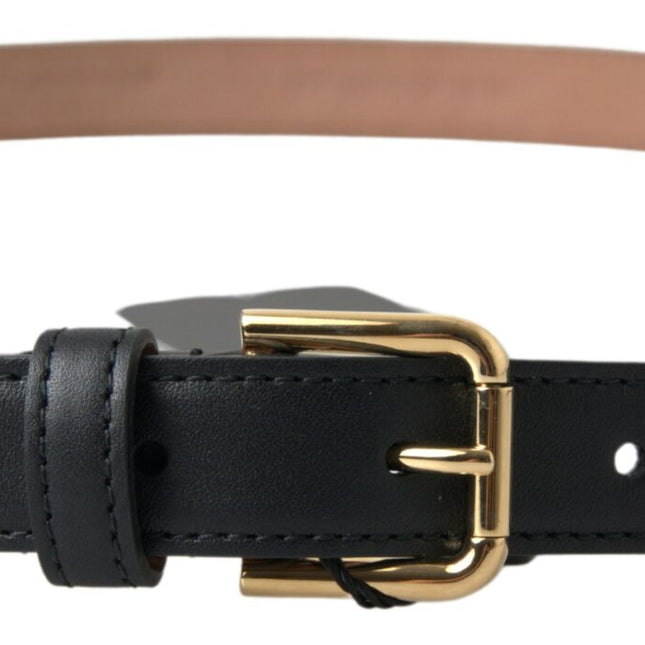 Dolce & Gabbana Black Leather Gold Tone Metal Buckle Belt