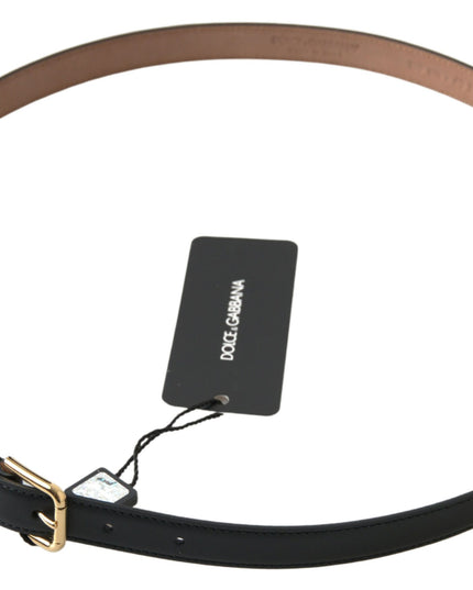 Dolce & Gabbana Black Leather Gold Tone Metal Buckle Belt