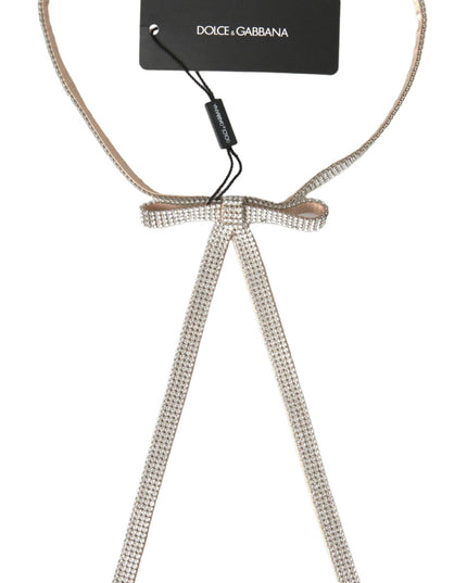 Dolce & Gabbana Beige Silk Clear Crystal Bow Waist Belt