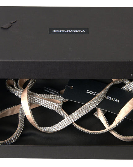 Dolce & Gabbana Beige Silk Clear Crystal Bow Waist Belt