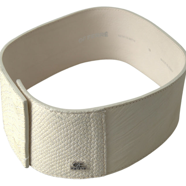 GF Ferre Off White Waxed Cotton Wide Fashion Waistband Belt
