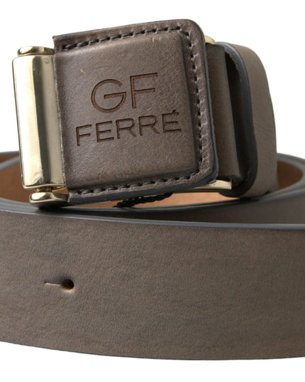GF Ferre Brown Leather Fashion Logo Buckle Waist Belt
