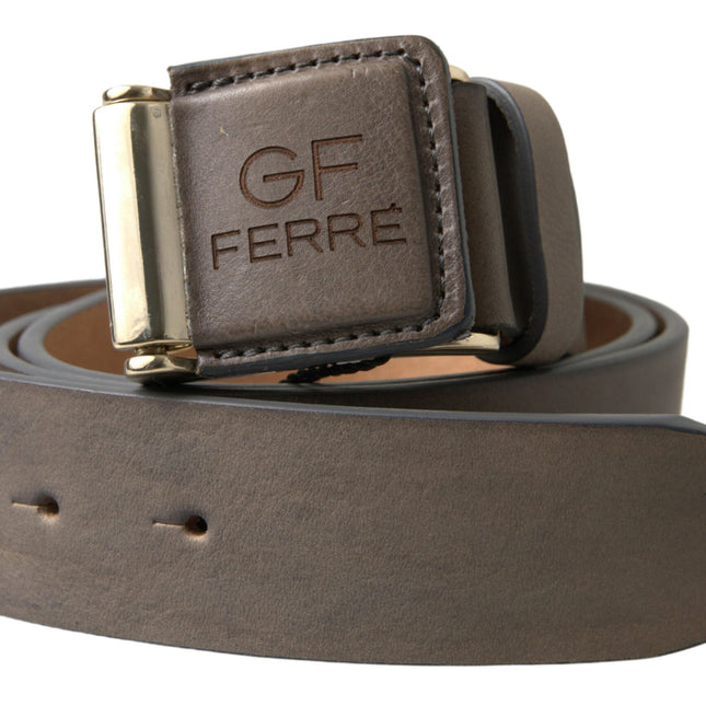 GF Ferre Brown Leather Fashion Logo Buckle Waist Belt