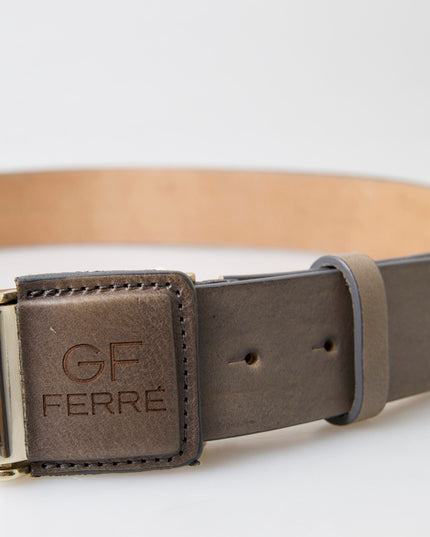 GF Ferre Brown Leather Fashion Logo Buckle Waist Belt
