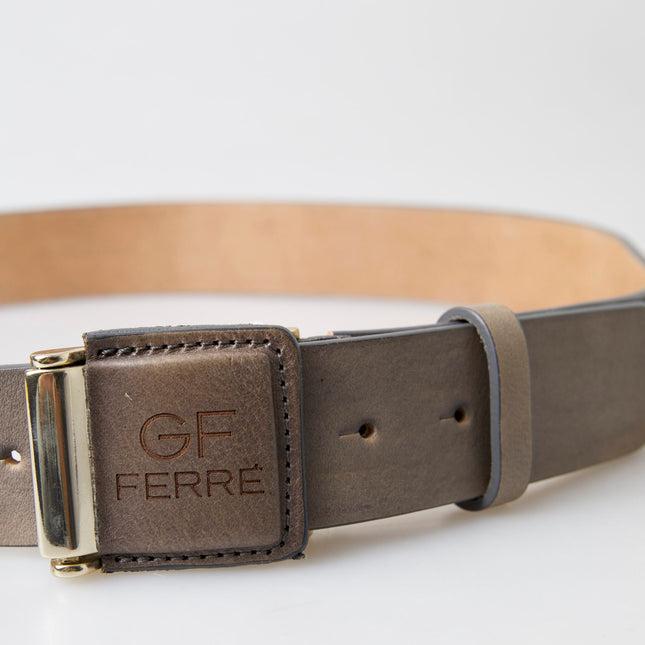 GF Ferre Brown Leather Fashion Logo Buckle Waist Belt