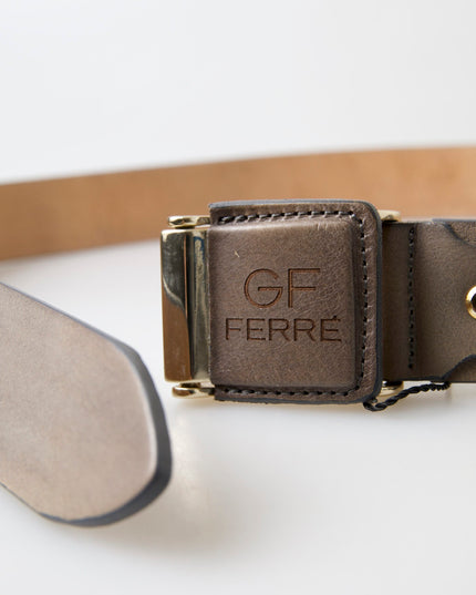 GF Ferre Brown Leather Fashion Logo Buckle Waist Belt