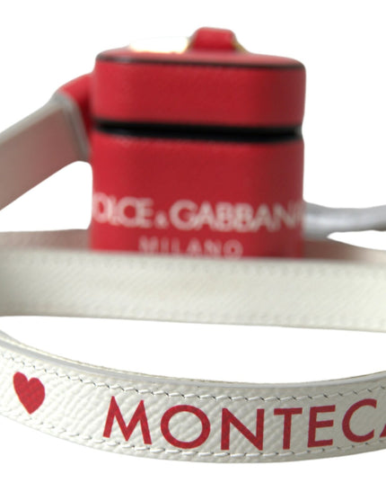 Dolce & Gabbana Red Leather Gold Tone Metal Logo Print Airpods Case