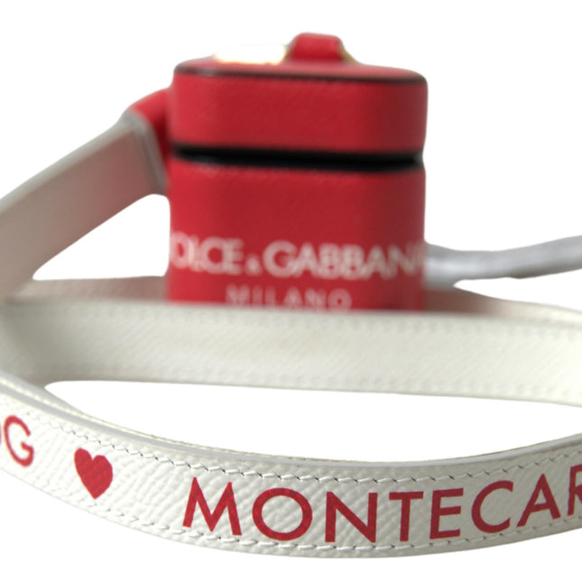 Dolce & Gabbana Red Leather Gold Tone Metal Logo Print Airpods Case