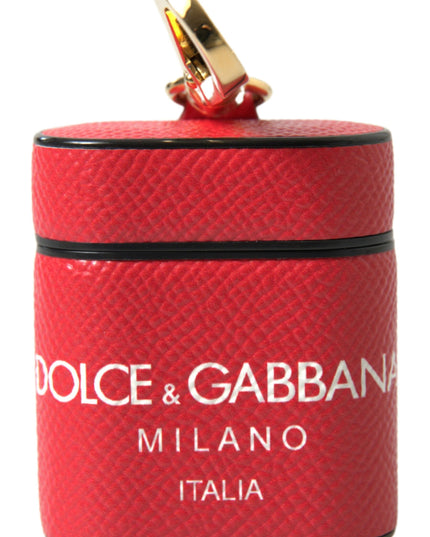 Dolce & Gabbana Red Leather Gold Tone Metal Logo Print Airpods Case