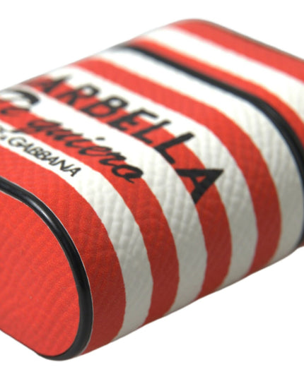 Dolce & Gabbana Orange Stripe Dauphine Leather Logo Strap Airpod Case