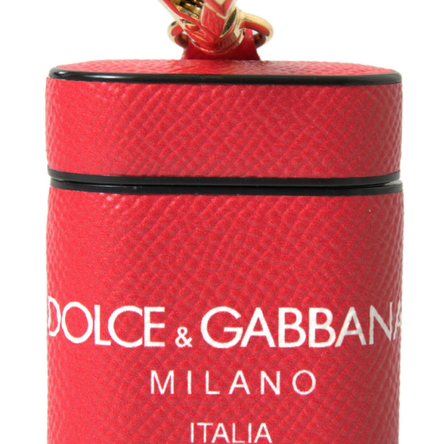 Dolce & Gabbana Red Leather Gold Tone Metal Logo Print Strap Airpods Case