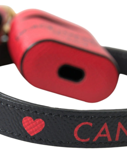 Dolce & Gabbana Red Black Calf Leather Logo Print Strap Airpods Case