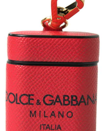 Dolce & Gabbana Red Black Calf Leather Logo Print Strap Airpods Case