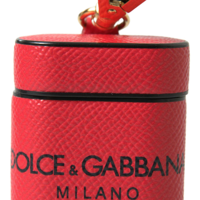 Dolce & Gabbana Red Black Calf Leather Logo Print Strap Airpods Case