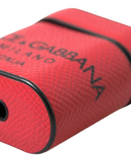 Dolce & Gabbana Red Black Calf Leather Logo Print Strap Airpods Case