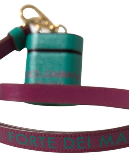 Dolce & Gabbana Green Maroon Calf Leather Logo Print Strap Airpods Case
