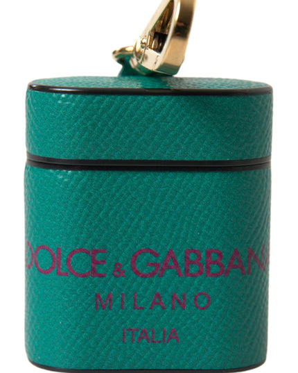 Dolce & Gabbana Green Maroon Calf Leather Logo Print Strap Airpods Case