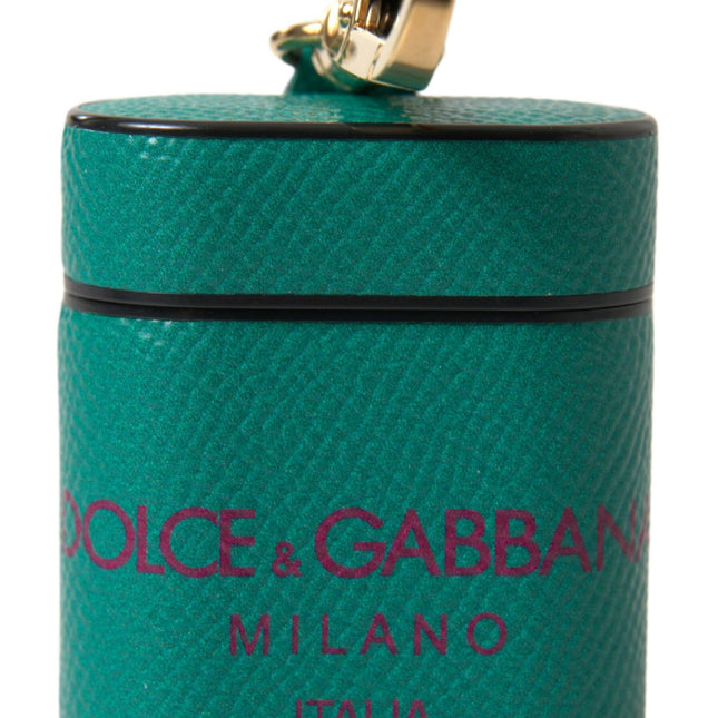 Dolce & Gabbana Green Maroon Calf Leather Logo Print Strap Airpods Case