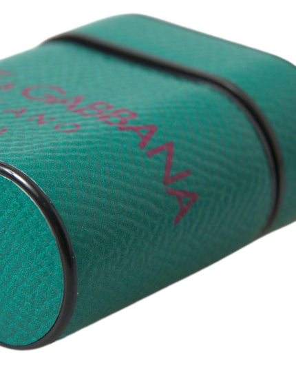 Dolce & Gabbana Green Maroon Calf Leather Logo Print Strap Airpods Case