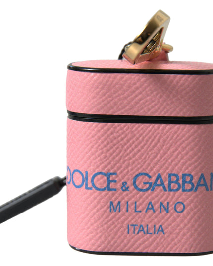 Dolce & Gabbana Pink Blue Calf Leather Logo Print Strap Airpods Case