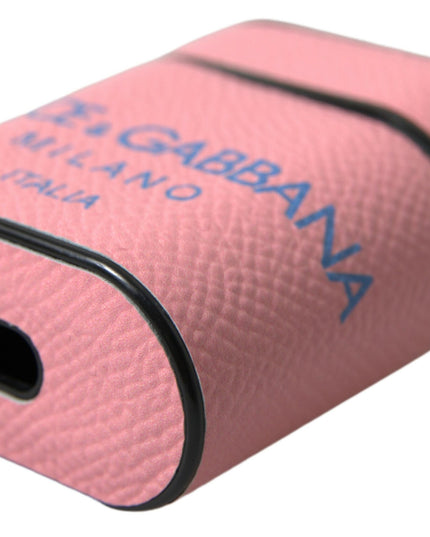 Dolce & Gabbana Pink Blue Calf Leather Logo Print Strap Airpods Case