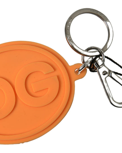 Dolce & Gabbana Orange Rubber DG Logo Gold Brass Metal Keychain