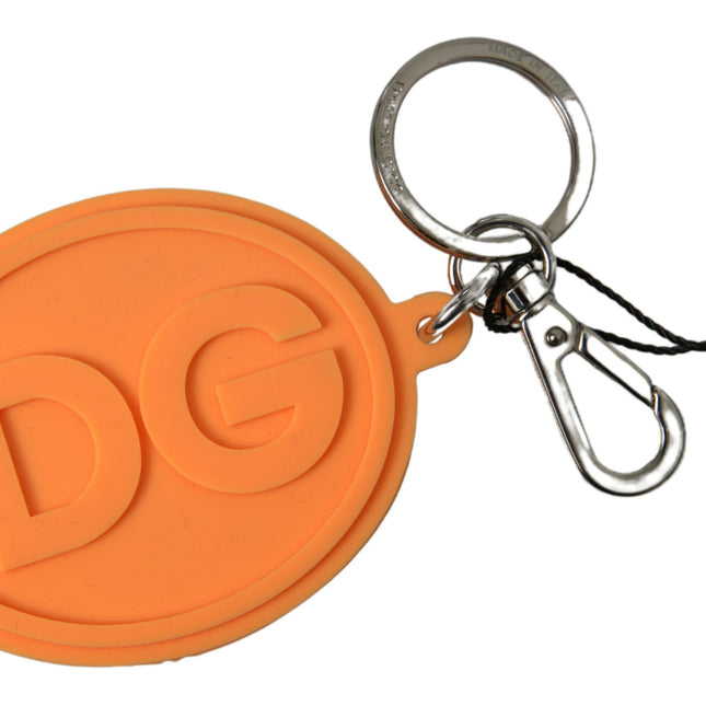 Dolce & Gabbana Orange Rubber DG Logo Gold Brass Metal Keychain