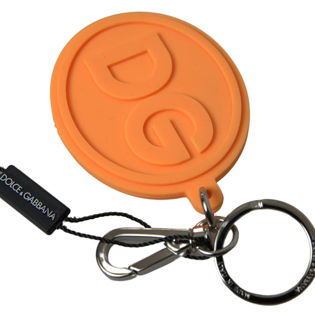 Dolce & Gabbana Orange Rubber DG Logo Gold Brass Metal Keychain