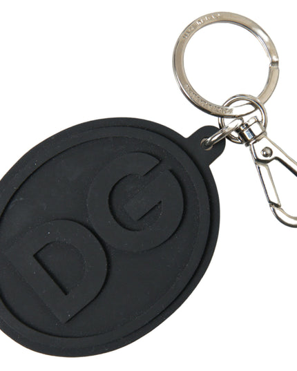 Dolce & Gabbana Black Rubber DG Logo Silver Brass Metal Keychain