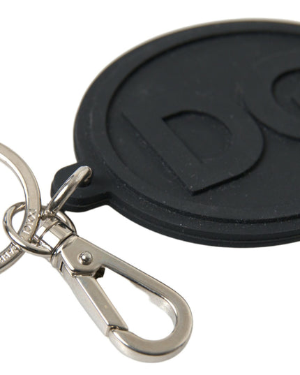 Dolce & Gabbana Black Rubber DG Logo Silver Brass Metal Keychain