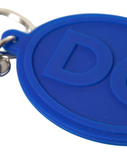 Dolce & Gabbana Blue Rubber DG Logo Silver Brass Metal Keyring Keychain