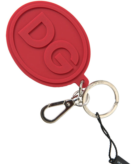 Dolce & Gabbana Red Rubber DG Logo Silver Brass Metal Keyring Keychain