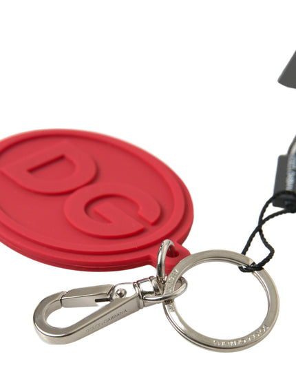 Dolce & Gabbana Red Rubber DG Logo Silver Brass Metal Keyring Keychain