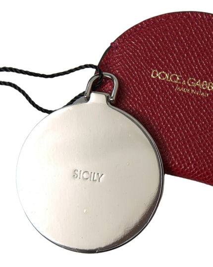 Dolce & Gabbana Red Calfskin Leather Round Hand Mirror Holder