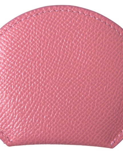 Dolce & Gabbana Pink Calfskin Leather Round Logo Print Hand Mirror Holder