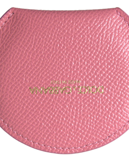 Dolce & Gabbana Pink Calfskin Leather Round Logo Print Hand Mirror Holder