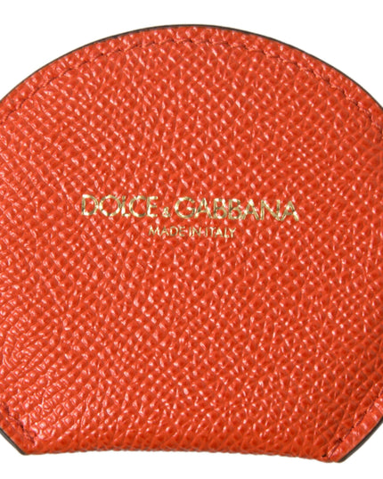 Dolce & Gabbana Orange Calfskin Leather Round Logo Hand Mirror Holder