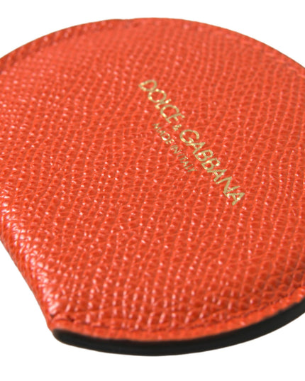 Dolce & Gabbana Orange Calfskin Leather Round Logo Hand Mirror Holder