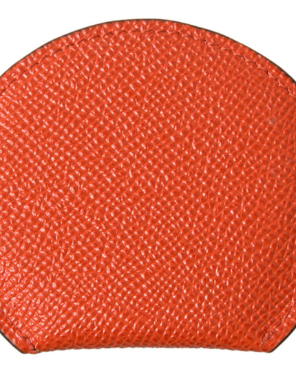 Dolce & Gabbana Orange Calfskin Leather Round Logo Hand Mirror Holder