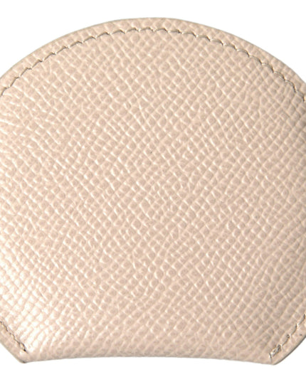 Dolce & Gabbana Beige Calfskin Leather Round Logo Hand Mirror Holder