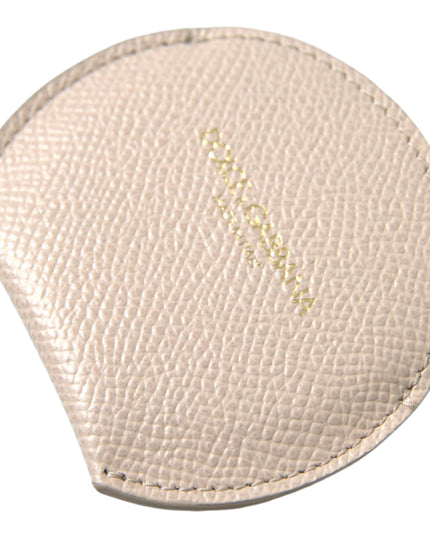Dolce & Gabbana Beige Calfskin Leather Round Logo Hand Mirror Holder