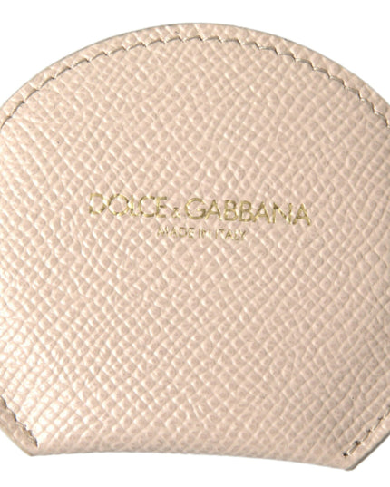 Dolce & Gabbana Beige Calfskin Leather Round Logo Hand Mirror Holder
