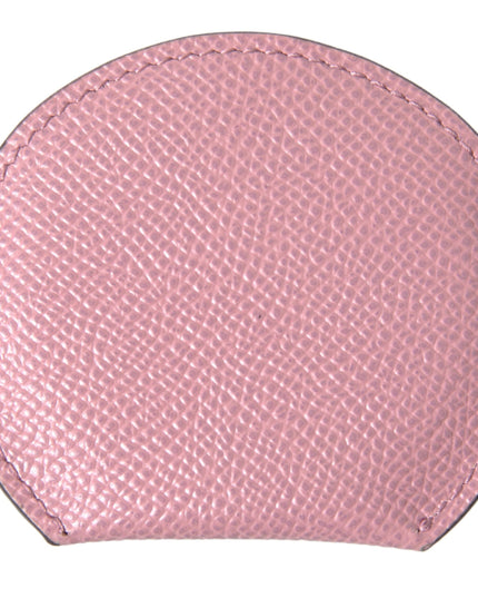 Dolce & Gabbana Pink Calfskin Leather Round Logo Print Hand Mirror Holder