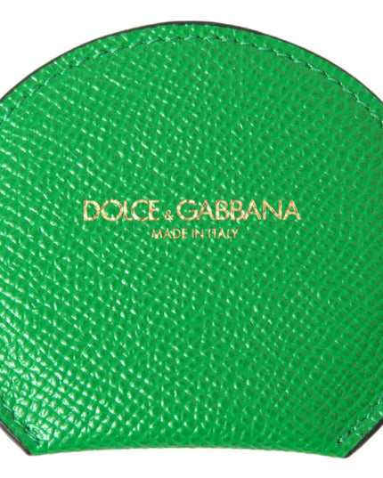 Dolce & Gabbana Green Calfskin Leather Round Logo Hand Mirror Holder