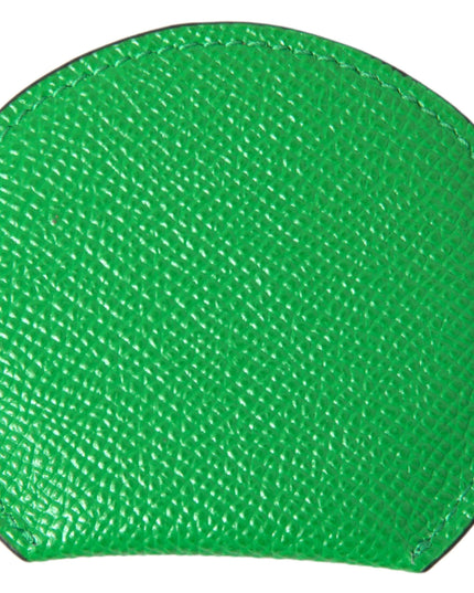 Dolce & Gabbana Green Calfskin Leather Round Logo Hand Mirror Holder