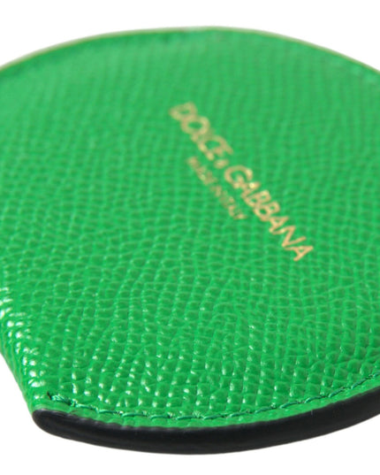 Dolce & Gabbana Green Calfskin Leather Round Logo Hand Mirror Holder