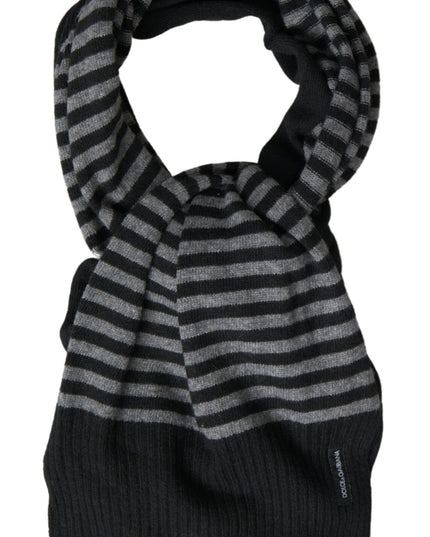 Dolce & Gabbana Black Gray Stripe Wool Neck Wrap Shawl Scarf
