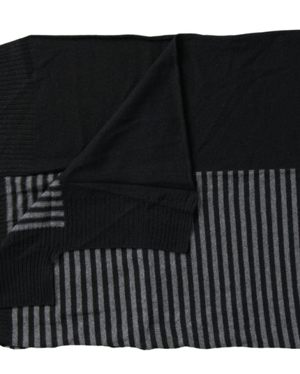 Dolce & Gabbana Black Gray Stripe Wool Neck Wrap Shawl Scarf