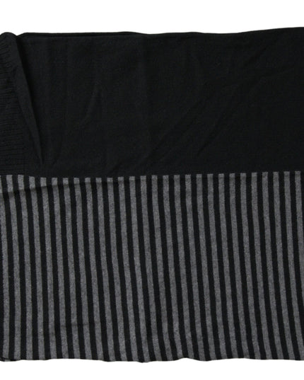 Dolce & Gabbana Black Gray Stripe Wool Neck Wrap Shawl Scarf