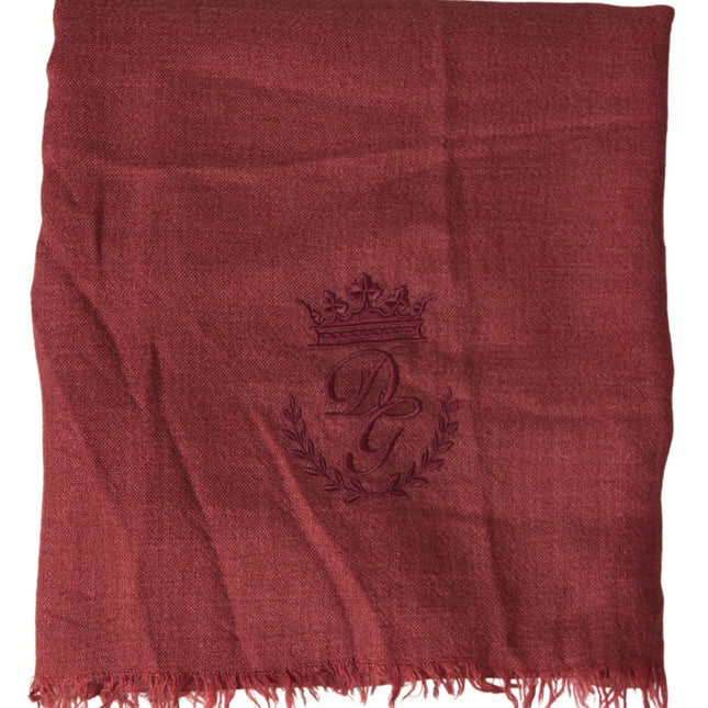 Dolce & Gabbana Maroon Cashmere Knit Wrap Shawl Fringe Scarf